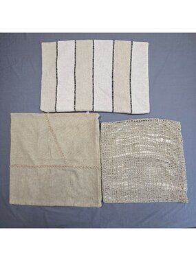 Zara Home 3 Pillow Covers Beige Cream Textured Woven Knit Boho Neutral Cotton Li